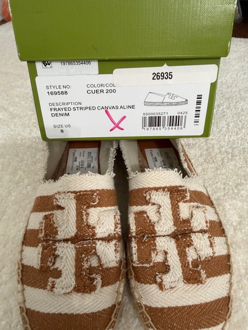 Tory Burch (sz US 8) Frayed Striped Canvas Aline Denim - style no 169588 - Picture 4 of 13
